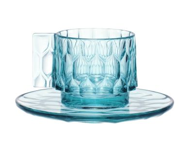 Ceasca si farfuriuta Kartell Jellies Family, design Patricia Urquiola, albastru transparent