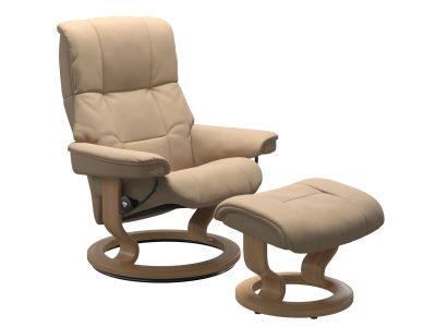 Fotoliu recliner cu taburet Stressless Mayfair Classic M cadru Oak tapiterie piele Paloma Beige