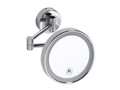 Oglinda cosmetica de perete Bemeta 3x, d20cm, 37cm, iluminare, alimentare cu baterii, crom