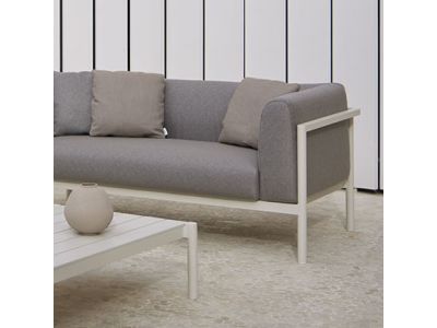 Canapea modulara exterior Point Origin cu 2 locuri, brat stanga, cadru crem aluminiu, textil gri G2 1252