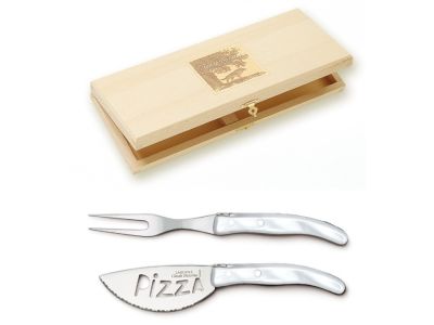 Set cutite pizza Claude Dozorme Berlingot, maner rasina alb, 2 piese, cutie lemn fag
