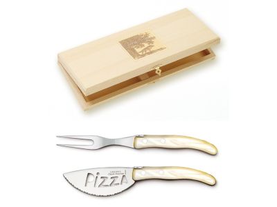 Set cutite pizza Claude Dozorme Berlingot, maner rasina natural, 2 piese, cutie lemn fag