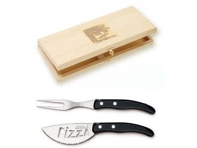 Set cutite pizza Claude Dozorme Berlingot, maner rasina negru, 2 piese, cutie lemn fag