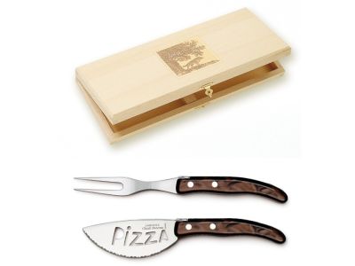 Set cutite pizza Claude Dozorme Berlingot, maner rasina maro, 2 piese, cutie lemn fag