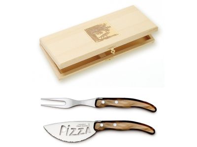 Set cutite pizza Claude Dozorme Berlingot, maner rasina cappuccino, 2 piese, cutie lemn fag