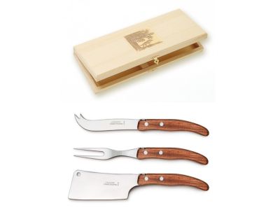 Set cutite branzeturi Claude Dozorme Berlingot, maner lemn exotic, 3 piese, cutie lemn fag