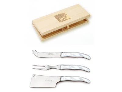 Set cutite branzeturi Claude Dozorme Berlingot, maner rasina alb, 3 piese, cutie lemn fag
