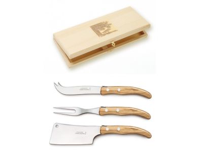 Set cutite branzeturi Claude Dozorme Berlingot, maner din lemn maslin, 3 piese, cutie lemn fag