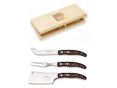 Set cutite branzeturi Claude Dozorme Berlingot, maner rasina maro, 3 piese, cutie lemn fag