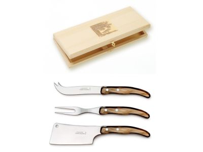 Set cutite branzeturi Claude Dozorme Berlingot, maner rasina cappuccino, 3 piese, cutie lemn fag