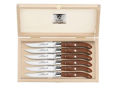 Set cutite friptura Claude Dozorme Laguiole cu maner lemn exotic, 6 piese, bolster otel, cutie lemn fag
