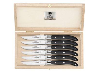 Set cutite friptura Claude Dozorme Laguiole cu maner lemn abanos, 6 piese, bolster otel, cutie lemn fag
