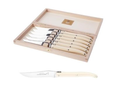 Set cutite friptura Claude Dozorme Laguiole cu maner crem, 6 piese, cutie lemn fag