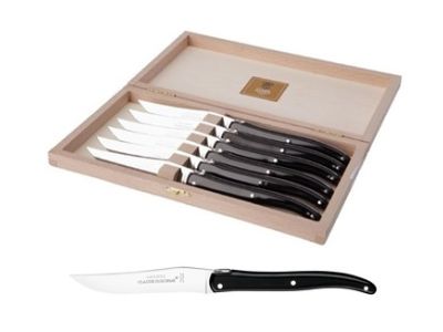 Set cutite friptura Claude Dozorme Laguiole cu maner negru, 6 piese, cutie lemn fag
