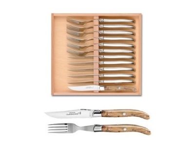 Set tacamuri Claude Dozorme Laguiole, maner lemn ienupar, bolster inox, 12 piese, cutie lemn fag