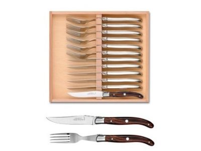 Set tacamuri Claude Dozorme Laguiole, maner lemn trandafir, bolster inox, 12 piese, cutie lemn fag