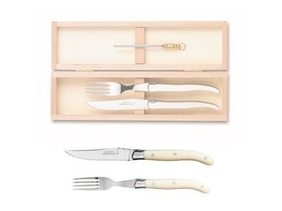 Set tacamuri Claude Dozorme Laguiole, maner rasina ivory, 2 piese, cutie lemn fag
