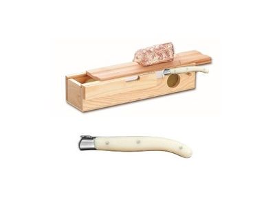 Cutit Claude Dozorme Laguiole Carving Sausage Box cu maner rasina ivory, bolster inox, cutie lemn fag