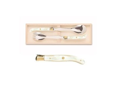 Set tacamuri servire salata Claude Dozorme Laguiole, maner rasina natural, bolster alama, 2 piese, cutie lemn fag
