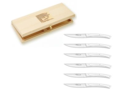Set cutite friptura Claude Dozorme Classic Le Thiers Liner cu maner alb, 6 piese, cutie lemn fag