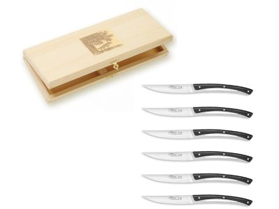 Set cutite friptura Claude Dozorme Classic Le Thiers Liner cu maner negru, 6 piese, cutie lemn fag