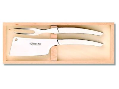 Set cutite branzeturi Claude Dozorme Le Thiers Cheese Service cu maner inox lucios, 2 piese, cutie lemn fag