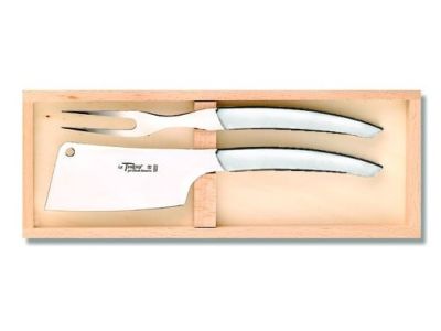 Set cutite branzeturi Claude Dozorme Le Thiers Cheese Service cu maner inox mat, 2 piese, cutie lemn fag