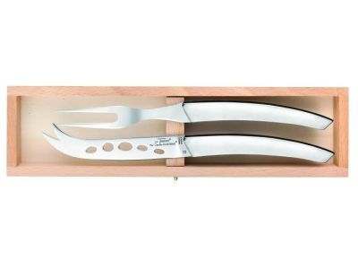 Set cutite branzeturi Claude Dozorme Le Thiers cu maner inox mat, 2 piese, cutie lemn fag