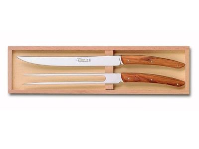 Set tacamuri Claude Dozorme Classic Le Thiers 2P Carving, cutit + furculita, maner lemn maslin, 2 piese, cutie lemn fag