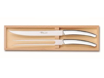 Set tacamuri Claude Dozorme Classic Le Thiers 2P Carving, cutit + furculita, maner inox lucios, 2 piese, cutie lemn fag