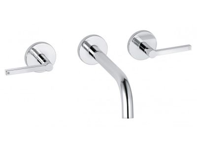Baterie lavoar Kludi Nova Fonte Puristic de perete, pipa 180mm, fara ventil, corp incastrat inclus, crom