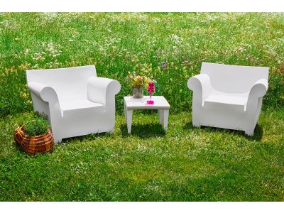 Set mobilier exterior Kartell Bubble cu fotolii si masuta, alb