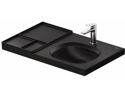 Lavoar Duravit Aurena 80x50cm, HygieneGlaze Plus, montare pe mobilier, orientare dreapta, ventil ceramic inclus, negru mat