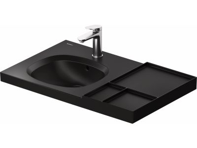 Lavoar Duravit Aurena 80x50cm, HygieneGlaze Plus, montare pe mobilier, orientare stanga, ventil ceramic inclus, negru mat
