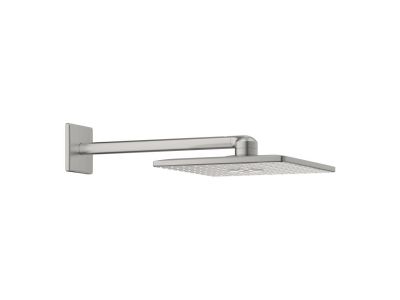 Palarie de dus Grohe RainShower SmartActive 310 Cube, 2 tipuri de jet, cu brat de dus 43mm de perete, supersteel