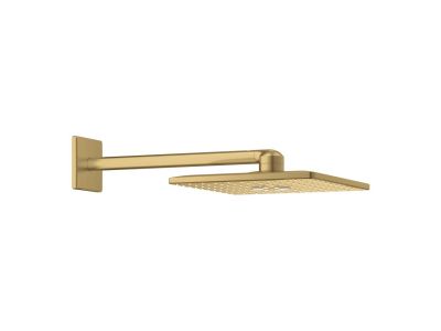 Palarie de dus Grohe RainShower SmartActive 310 Cube, 2 tipuri de jet, cu brat de dus 43mm de perete, brushed cool sunrise