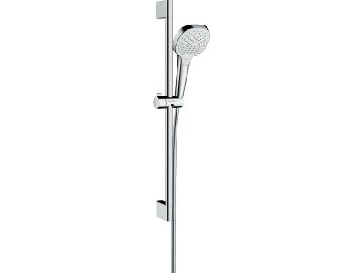 Set de dus Hansgrohe Croma Select E Vario EcoSmart 9l/min, alb-crom cu bara de 0.65 m