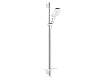 Set de dus Grohe Rainshower SmartActive 130 Cube cu para de dus 3 jeturi, furtun 175cm si bara 90cm, savoniera, moon white