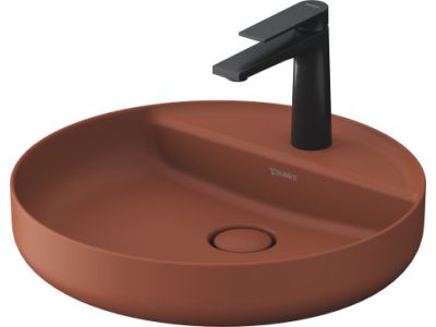 Lavoar Duravit Vitrium 46x46cm, cu platforma baterie, montare pe blat, fara preaplin, rosu satin mat