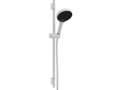 Set de dus Hansgrohe Rainfinity 130, 3 tipuri de jet, cu bara 60cm, furtun 1.6m, alb mat