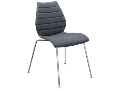 Scaun Kartell Maui Soft Trevira design Vico Magistretti, baza crom, tapiterie Trevira gri