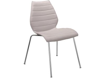 Scaun Kartell Maui Soft Trevira design Vico Magistretti, baza crom, tapiterie Trevira bej