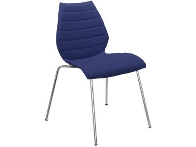 Scaun Kartell Maui Soft Trevira design Vico Magistretti, baza crom, tapiterie Trevira albastru