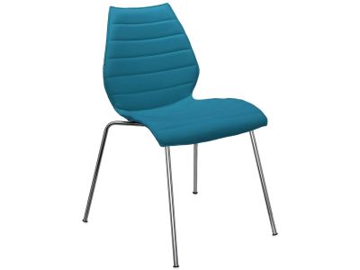 Scaun Kartell Maui Soft Trevira design Vico Magistretti, baza crom, tapiterie Trevira bleu