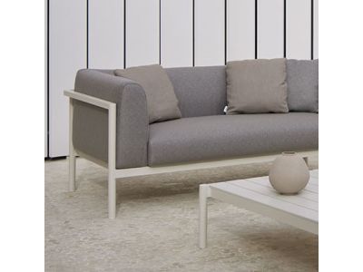 Canapea modulara exterior Point Origin cu 2 locuri, brat dreapta, cadru crem aluminiu, textil gri G2 1252