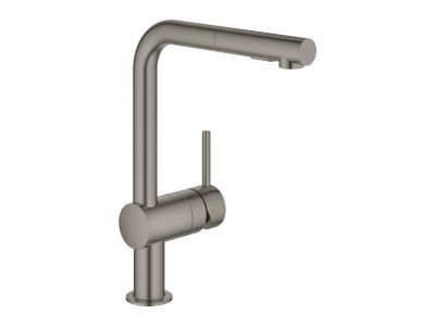 Baterie bucatarie Grohe Minta cu dus extractibil dual spray, pipa L, brushed hard graphite