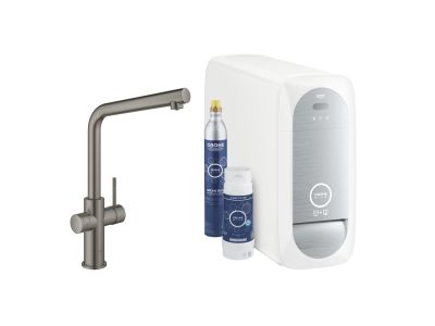Baterie bucatarie Grohe Blue Home cu pipa L, sistem filtrare, starter kit, brushed hard graphite