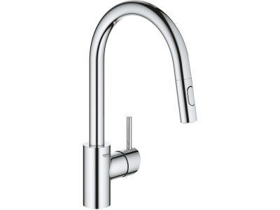 Baterie bucatarie Grohe Concetto cu dus extractibil dual spray, pipa C, crom