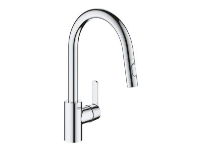 Baterie bucatarie Grohe Get cu dus extractibil dual spray, pipa C, crom