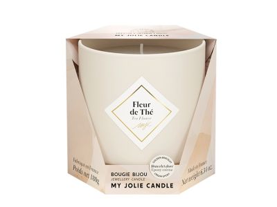 Lumanare parfumata My Jolie Candle Les Essentielles Tea Flower 180g + bratara aurie cu decor bej